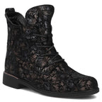 Women's leather ankle boots with floral pattern, black Filippo DBT8283
