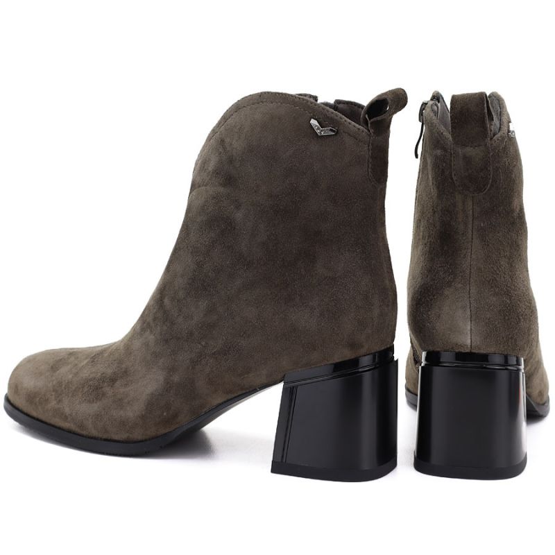 Women's leather high-heeled ankle boots in khaki Vinceza 91178