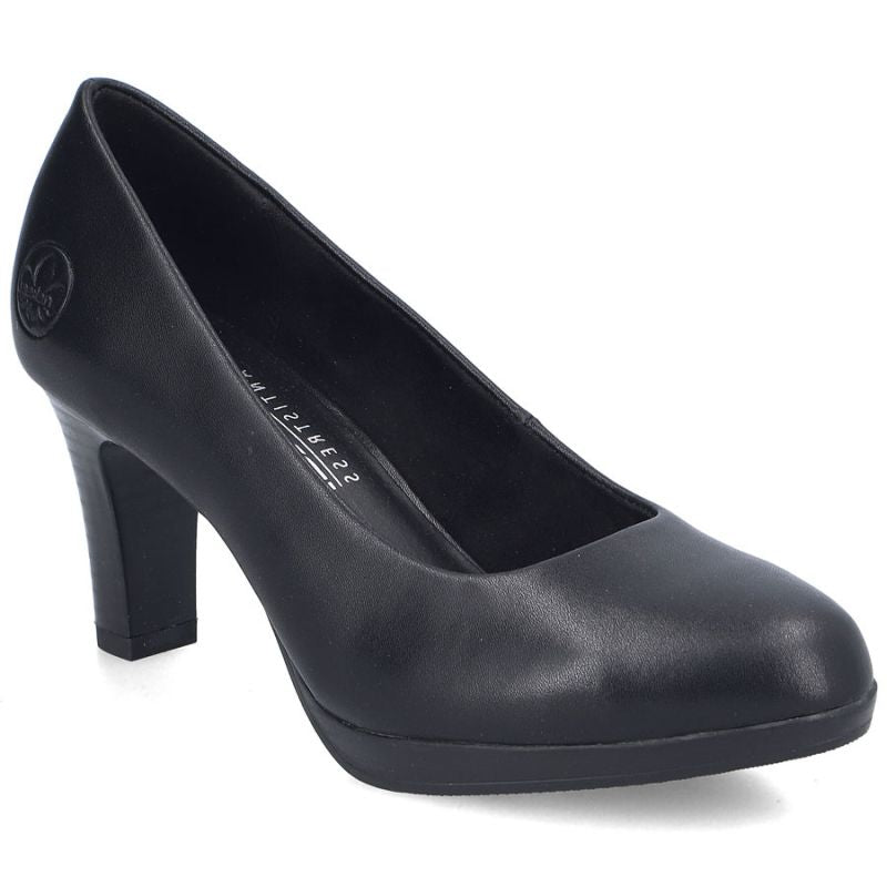Rieker 41560-01 black leather pumps with a block heel