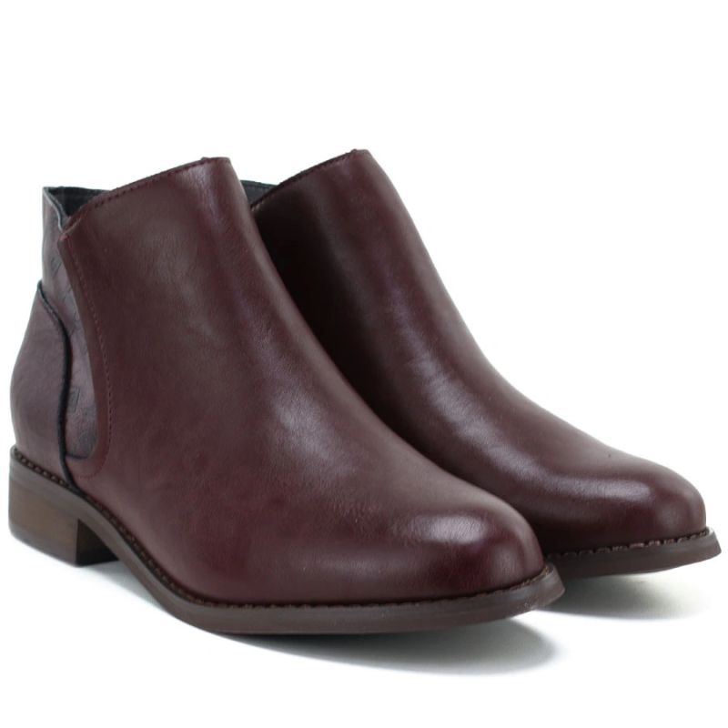 Burgundy Women's Leather Ankle Boots with Warm Lining M.Daszyński SFY2648-1