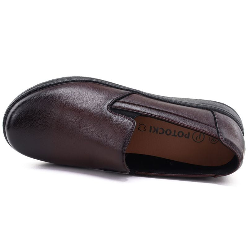 Women's leather wedge slip-on shoes, burgundy, Potocki JE19505