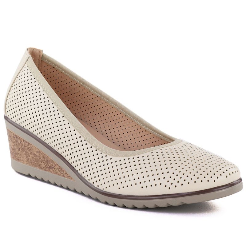 Women's openwork wedge pumps, beige, Vinceza 58629 To be categorized Your Sports Performance