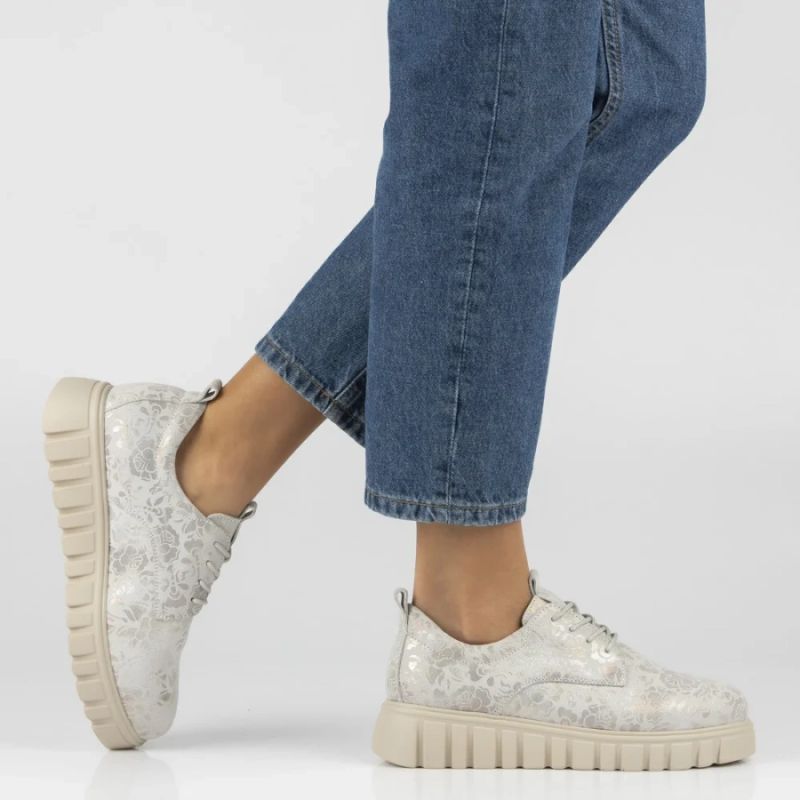 Filippo Silver Floral Leather Platform Shoes DP6846 Filippo