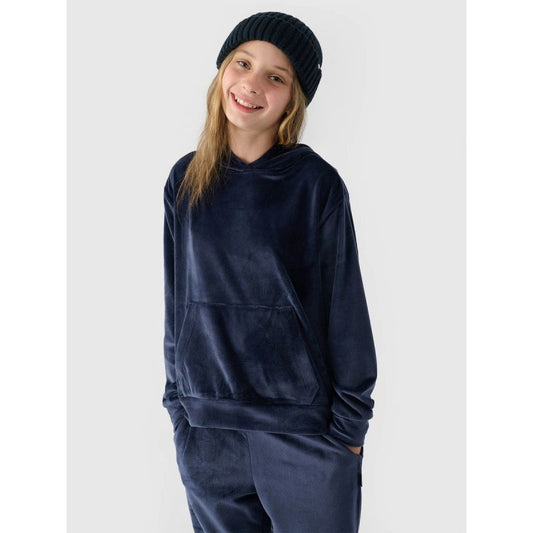 Girls' velour sweatshirt with hood, unzipped, 4F 4FJWAW24TSWSF1216-31S *Kategoria tymczasowa Your Sports Performance