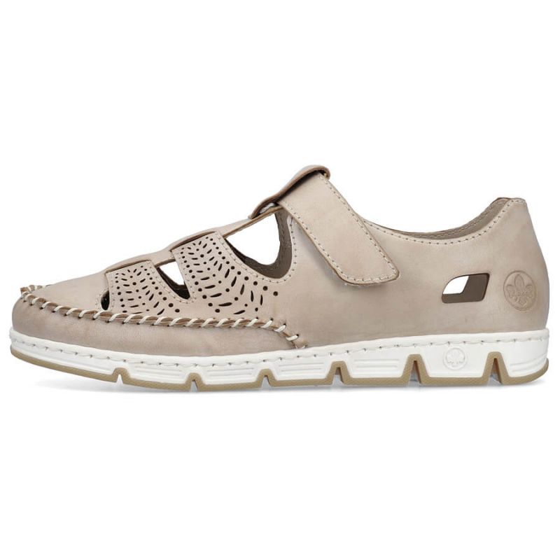 Rieker W RKR651 beige leather openwork shoes with velcro Footwear/Lifestyle/Rieker Your Sports Performance