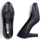 Rieker 41560-01 black leather pumps with a block heel