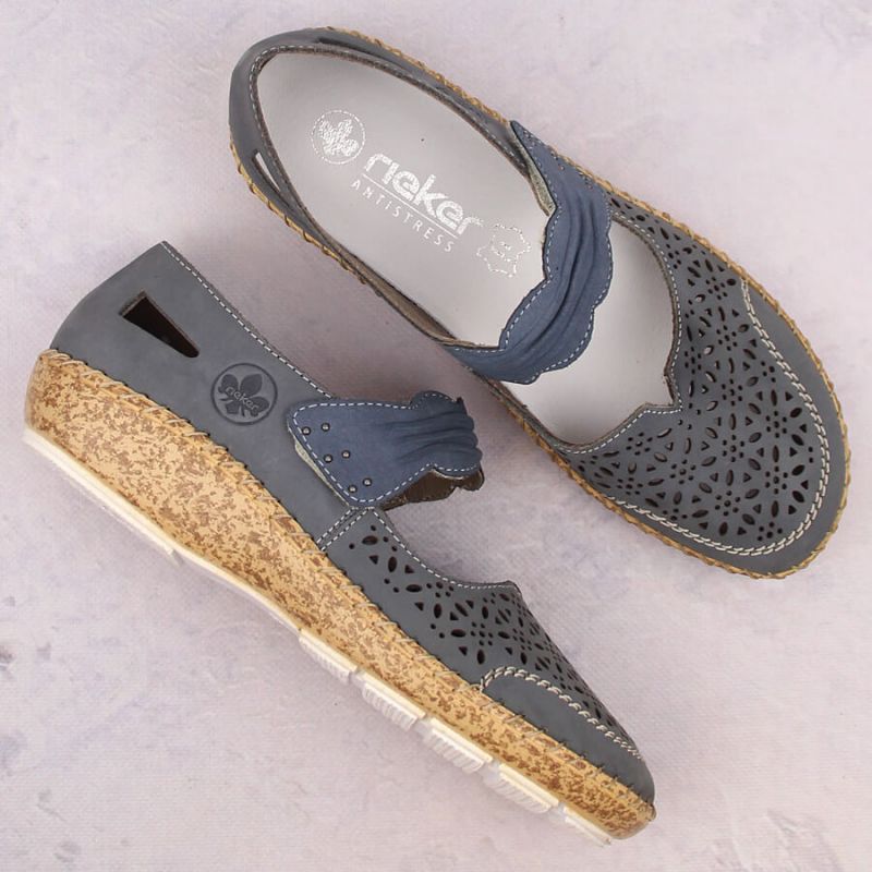 Rieker W RKR648 blue leather openwork shoes Footwear/Lifestyle/Rieker Your Sports Performance