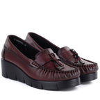 Vinceza 39990 Burgundy Leather Wedge Moccasins Vinceza