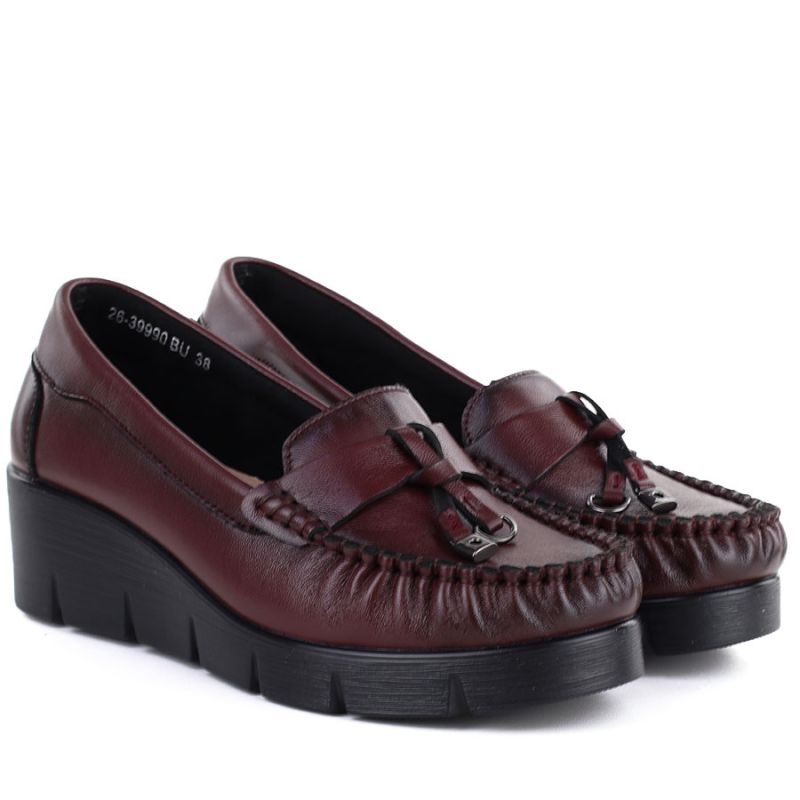 Vinceza 39990 Burgundy Leather Wedge Moccasins Vinceza