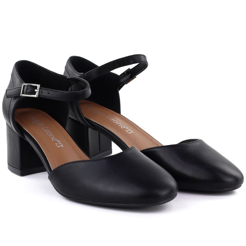 Sergio Leone SK844 women's black block heel sandals LEONE