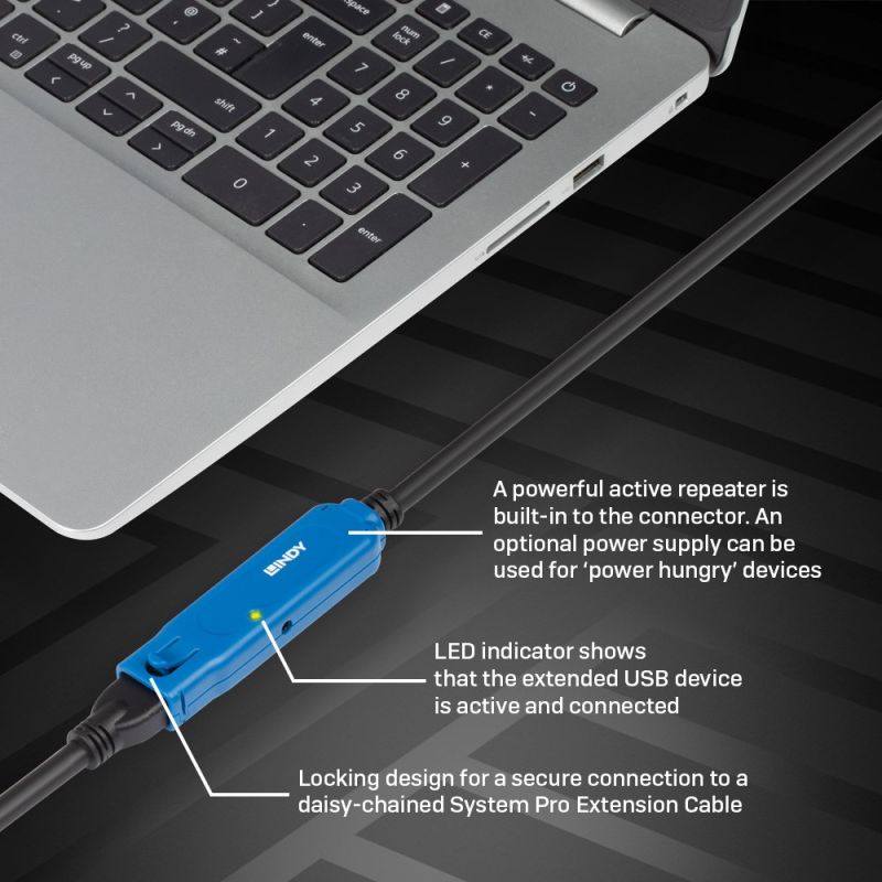 Lindy 43158 USB Cable USB 3.2 Gen 1 (3.1 Gen 1) 8m USB A Black Kable i adaptery/Kable USB Your Sports Performance