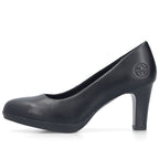 Rieker 41560-01 black leather pumps with a block heel