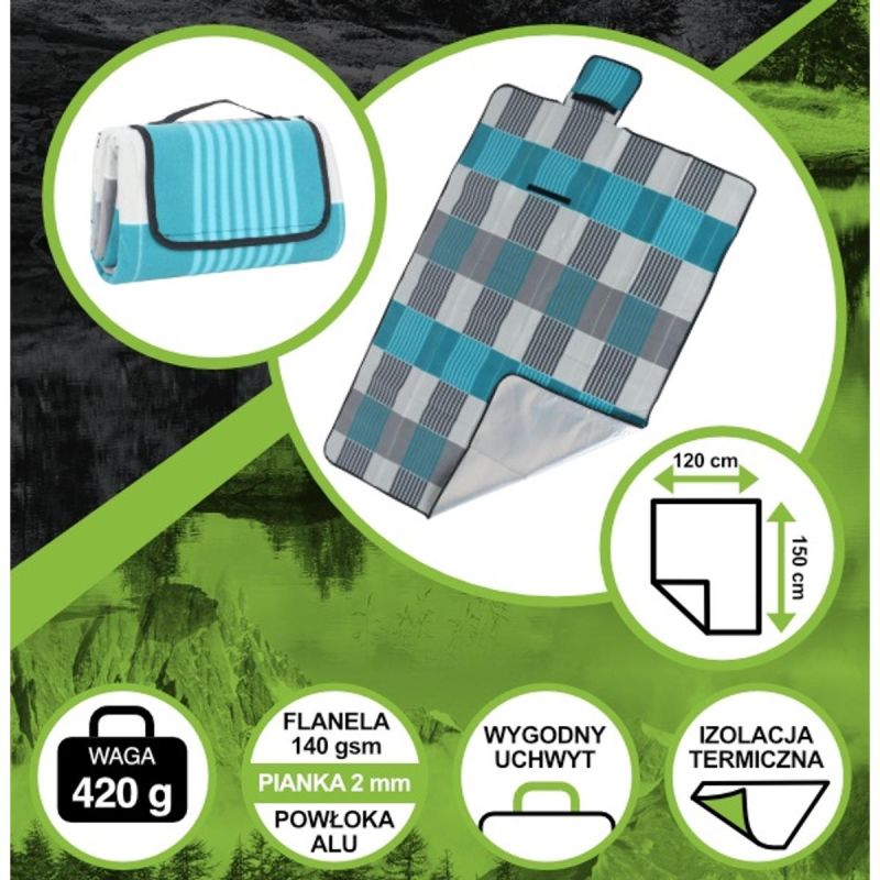 BEACH AND PICNIC BLANKET 150x120CM WITH ALU COATING ENERO CAMP 1064086 Turystyka/Akcesoria Turystyczne/Koce Piknikowe Your Sports Performance