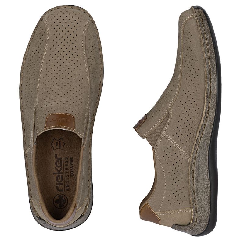 Men's leather openwork slip-on shoes, brown, Rieker 05272-64 To be categorized Your Sports Performance