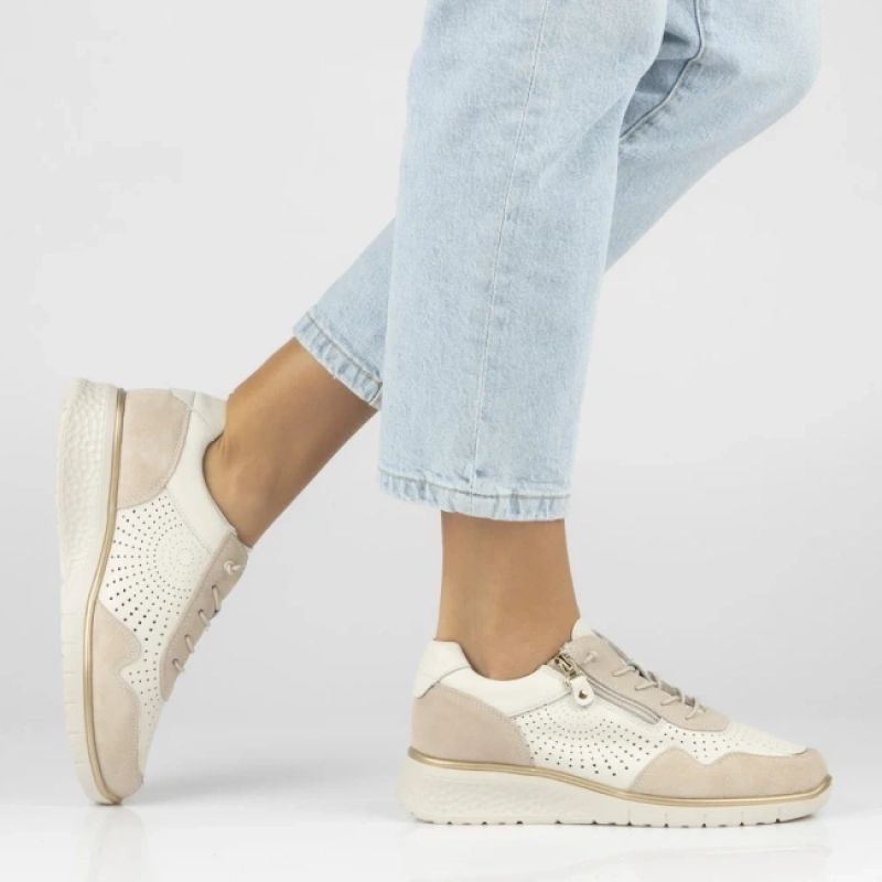 Women's leather sneakers with openwork wedges, beige Filippo DP7605 Filippo