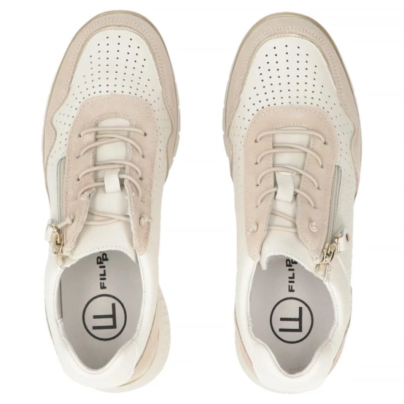 Women's leather sneakers with openwork wedges, beige Filippo DP7605 Filippo