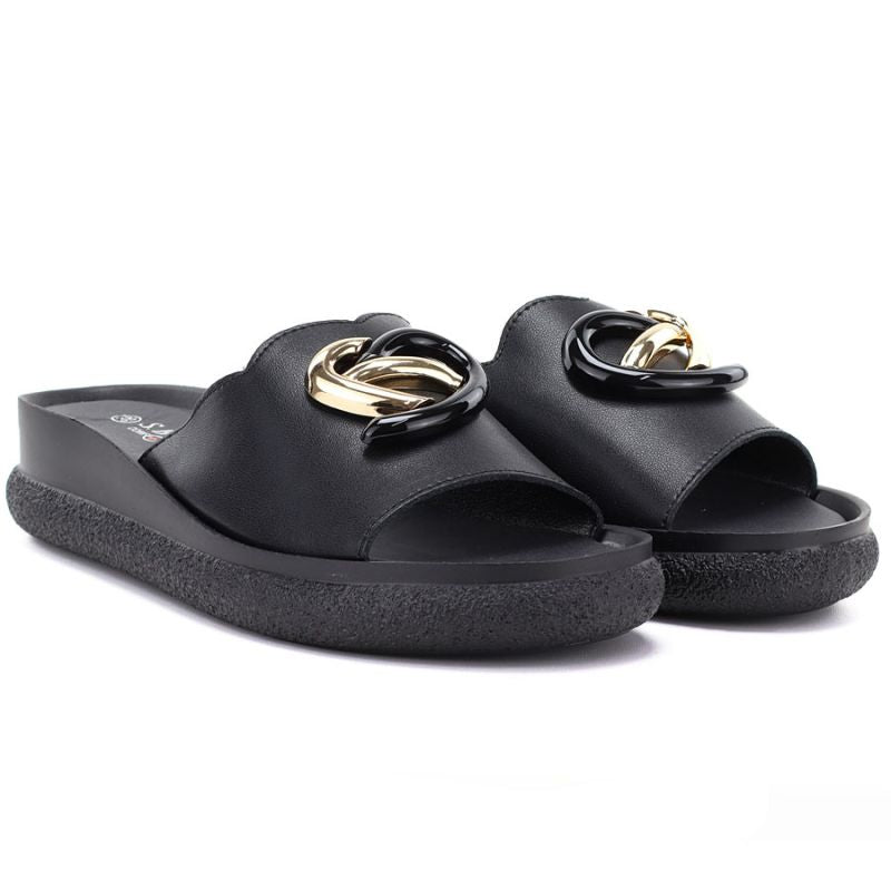 Women's leather wedge sandals, black, S.Barski KV61-6046 S.Barski