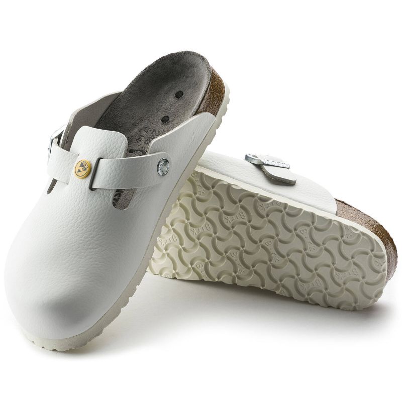 Women's Birkenstock Boston ESD White clogs natural leather medical narrow slippers (0061378) Footwear/Lifestyle/Brinkenstock/Klapki/chodaki Birkenstock