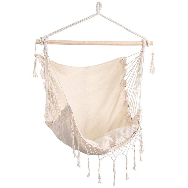 BRAZILIAN HAMMOCK CHAIR MIAMI WITH FRINGE 130X100CM + 2 PILLOWS 40X40CM BEIGE Home and Garden/Garden Your Sports Performance
