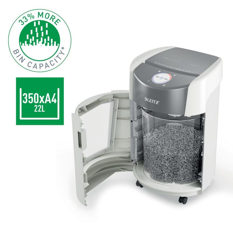 Leitz IQ OptiMax Small Office 350 shredder, 22l, P5, 8 sheets, Automatic Start/Stop, Reverse function, Rotating bin - 33% more shred capacity Urządzenia biurowe/Niszczarki Your Sports Performance