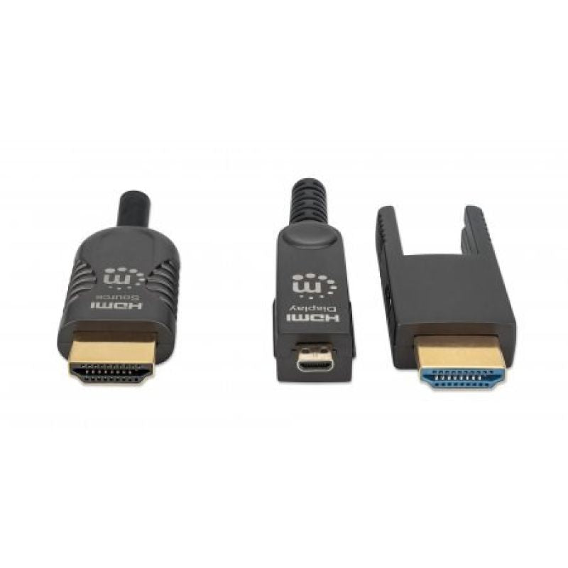 MANHATTAN High Speed Active Fiber Optic Cable with Detachable Connector 4K@60Hz UHD, HDMI Male to Micro HDMI Male (Type D) and Detachable HDMI Male (Type A), 20m, HEC, ARC, Gold-Plated Contacts Kable i adaptery/Kable HDMI Your Sports Performance