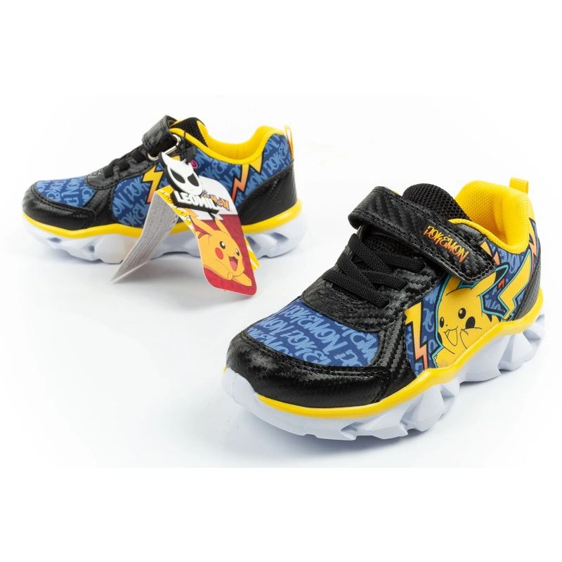Leomil children's sports shoes Pokemon sneakers lightweight with velcro LED black yellow