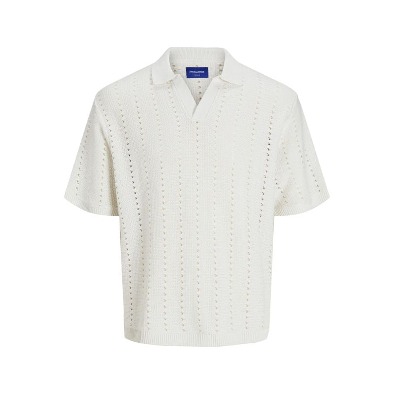 Jack&Jones men's T-shirt JORPAROS KNIT ESTER SS CROCHET POLO 12272562 SEA SALT Jack&Jones