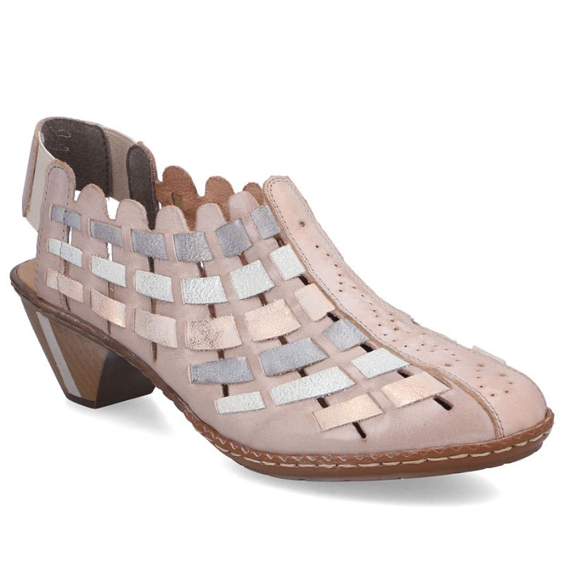 Women's leather high-heeled shoes, comfortable and flexible, cream Rieker 46778-64 Rieker