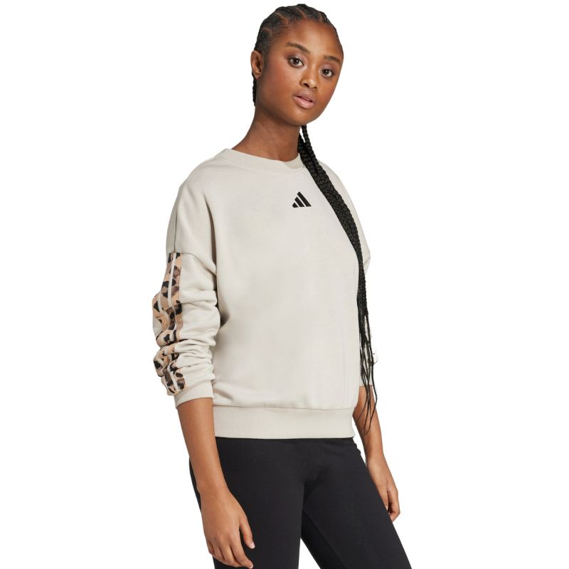 Women's adidas Animal Print 3-Stripes French Terry Sweatshirt Cream JM1836 In preparation Adidas