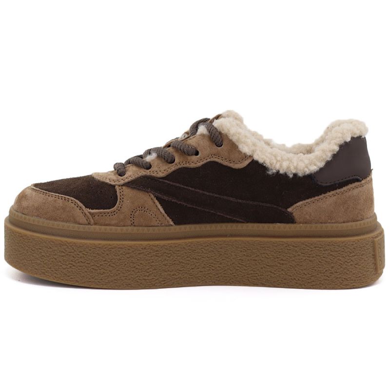 Brown and beige insulated leather platform shoes Kobbo 79665