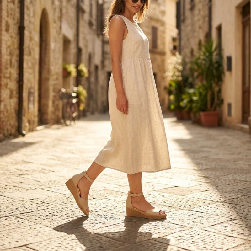 Women's leather wedge sandals beige Filippo DS7635 Filippo