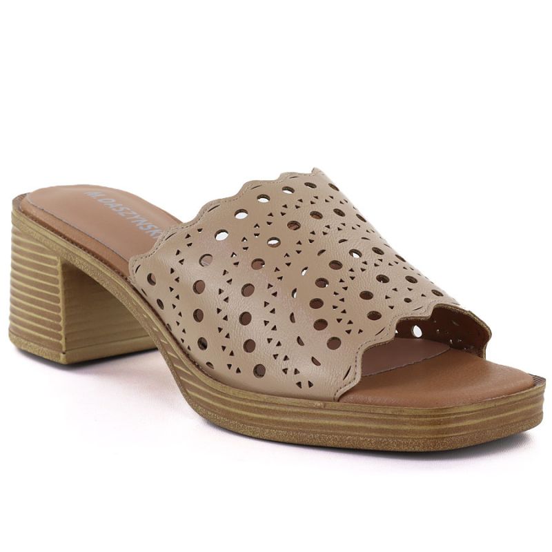 Women's openwork beige mules with a heel M.Daszyński MR2598-7 M. Daszyński