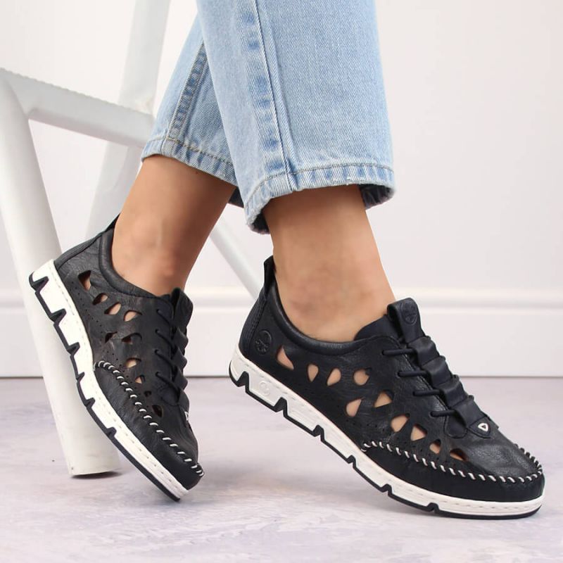 Leather openwork shoes Rieker W RKR652, navy blue Footwear/Lifestyle/Rieker Your Sports Performance