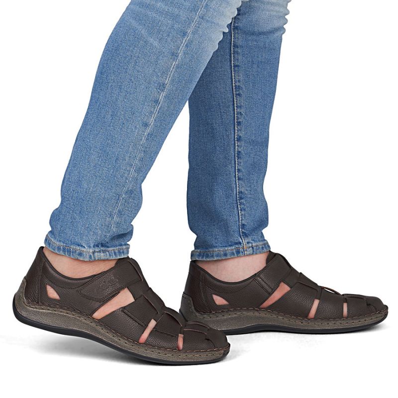 Men's leather openwork brown shoes Rieker 05281-25 To be categorized Your Sports Performance