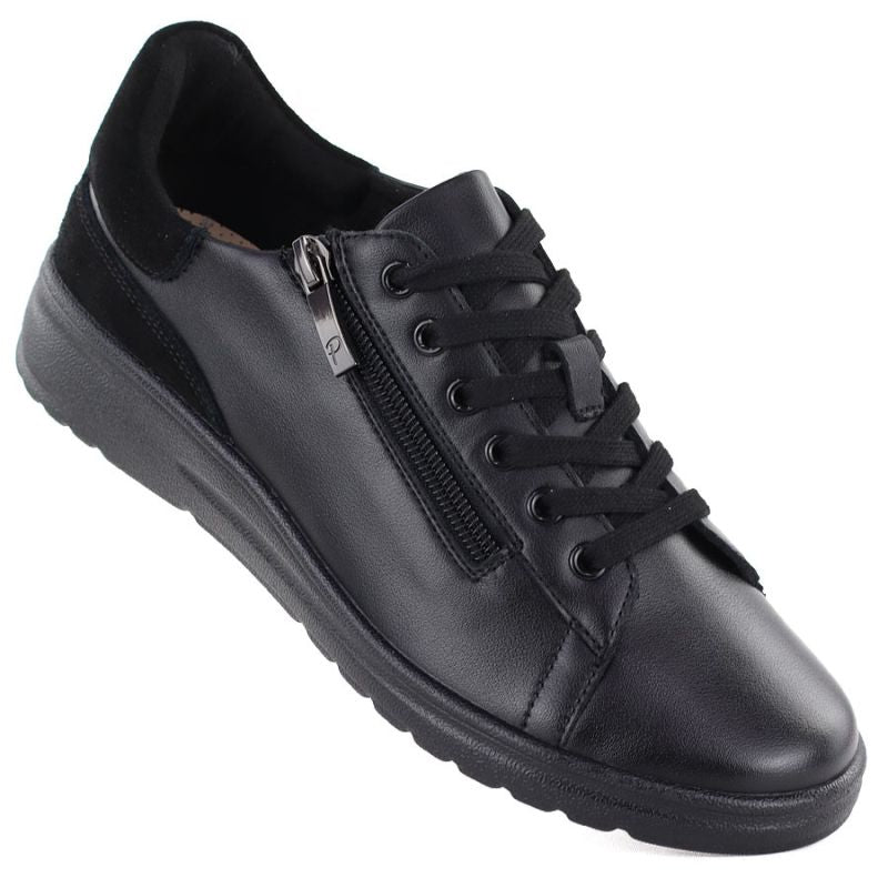 Women's black leather shoes with a zipper Potocki JE19402 Potocki