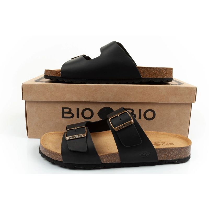 Bio Bio men's slippers, profiled flip-flops, natural leather, black Your Sports Performance