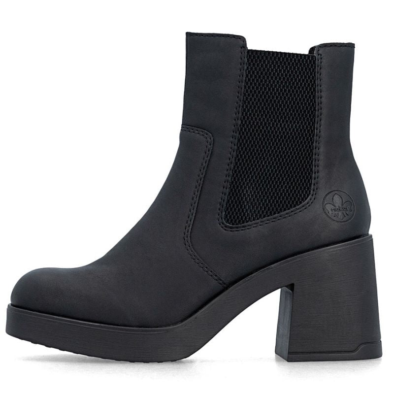 Women's Chelsea boots with a block heel, insulated, black, Rieker 58081-00