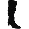 Women's leather boots, ruffled, black, Vinceza ZHI27-89167