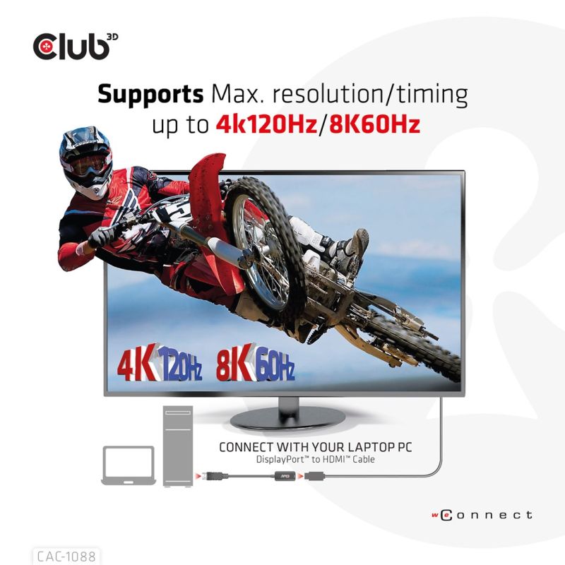 CLUB3D CAC-1088 Cable Adapter 0.21m DisplayPort HDMI Black Kable i adaptery/Adaptery, przejściówki Your Sports Performance