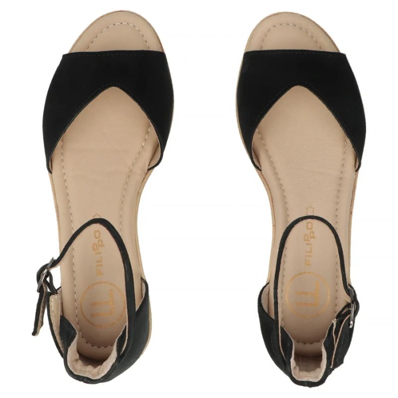 Women's leather wedge sandals, black, Filippo DS7635 Filippo