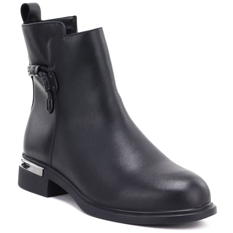 Women's black leather ankle boots D&A S.Barski MK62-7025