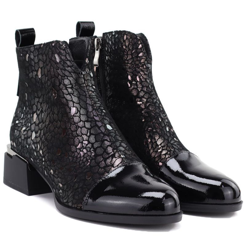 Women's leather ankle boots with heels in black and silver D&A S.Barski LZ62-2043