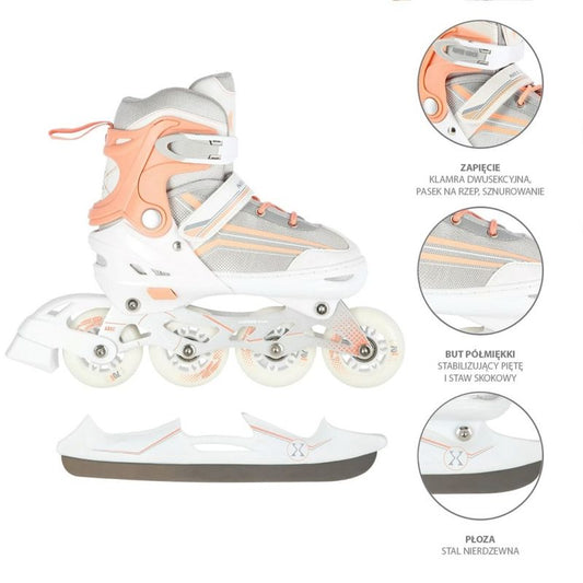 NILS Extreme NH18190 2in1 inline skates, white and pink, size S (29-33), with replaceable hockey blade Import z Action/Skating/Rolki, wrotki Your Sports Performance
