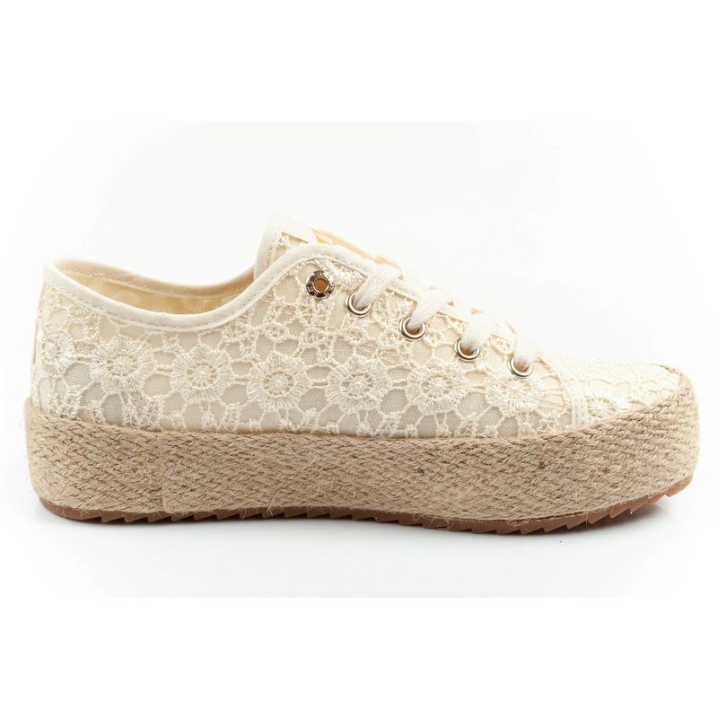 Lee Cooper women's lace sneakers beige platform