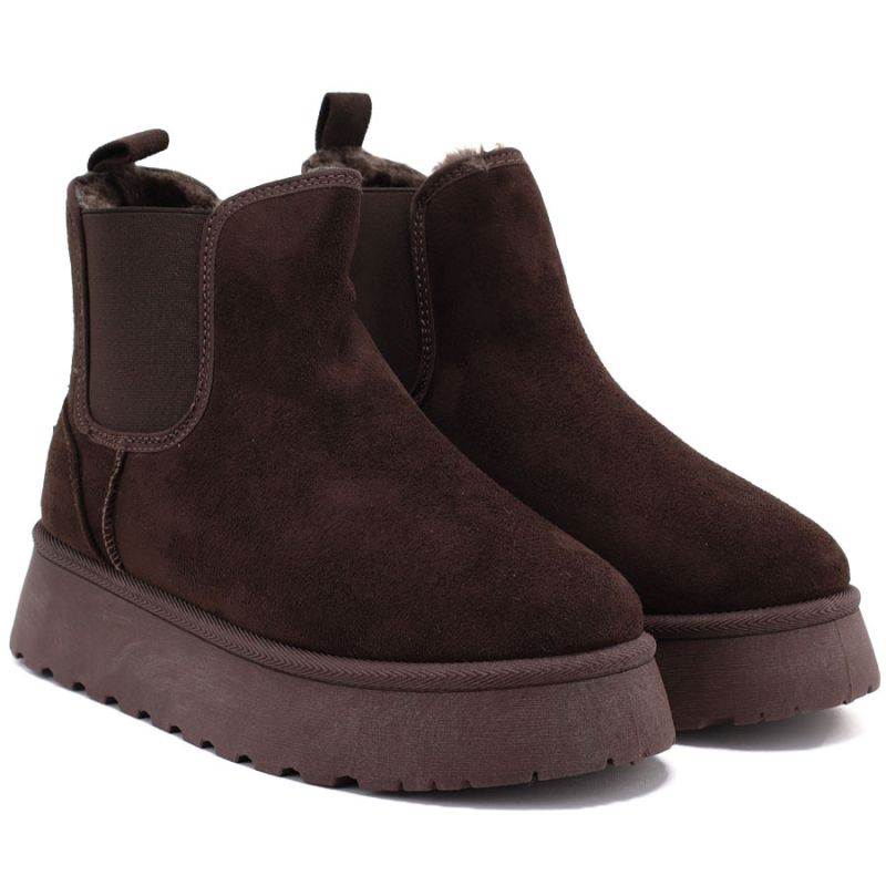 Waterproof women's snow boots, platform ankle boots, brown Big Star UU274174