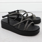 Women's Roman wedge sandals with zircons, black Filippo DS6898 Footwear Your Sports Performance