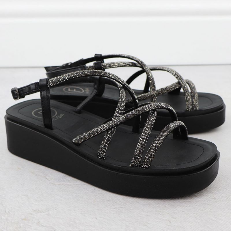 Women's Roman wedge sandals with zircons, black Filippo DS6898 Footwear Your Sports Performance