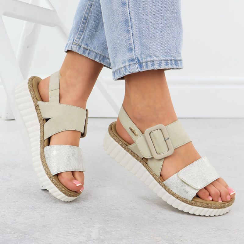 Women's beige wedge sandals Rieker 69260-60 Footwear Your Sports Performance
