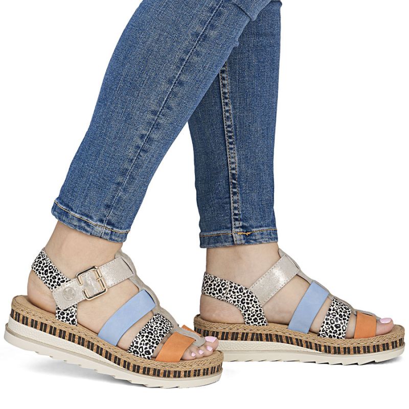 Rieker V7904-90 Women's Leather Wedge Sandals Rieker