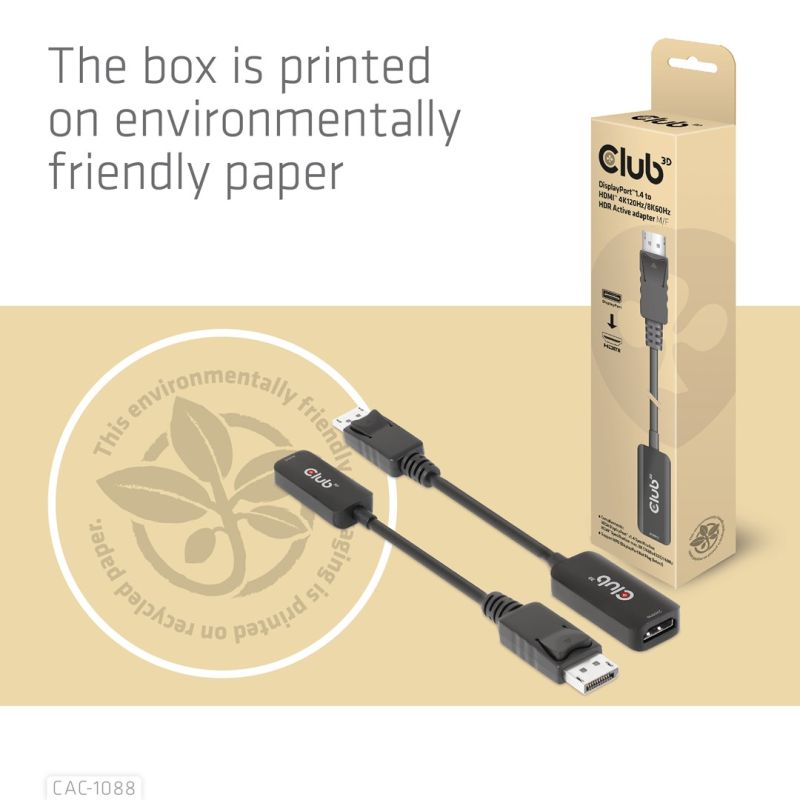 CLUB3D CAC-1088 Cable Adapter 0.21m DisplayPort HDMI Black Kable i adaptery/Adaptery, przejściówki Your Sports Performance